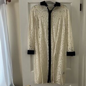 Badgley Mischka Cream Lace Robe with Black Trim